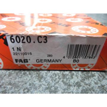 NEW FAG 6020.C3 Single Row Deep Groove Ball Bearing